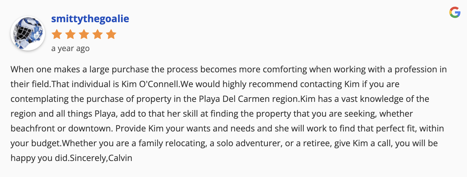 5 star review of Riviera Maya Homes 5 star review of Riviera Maya Homes